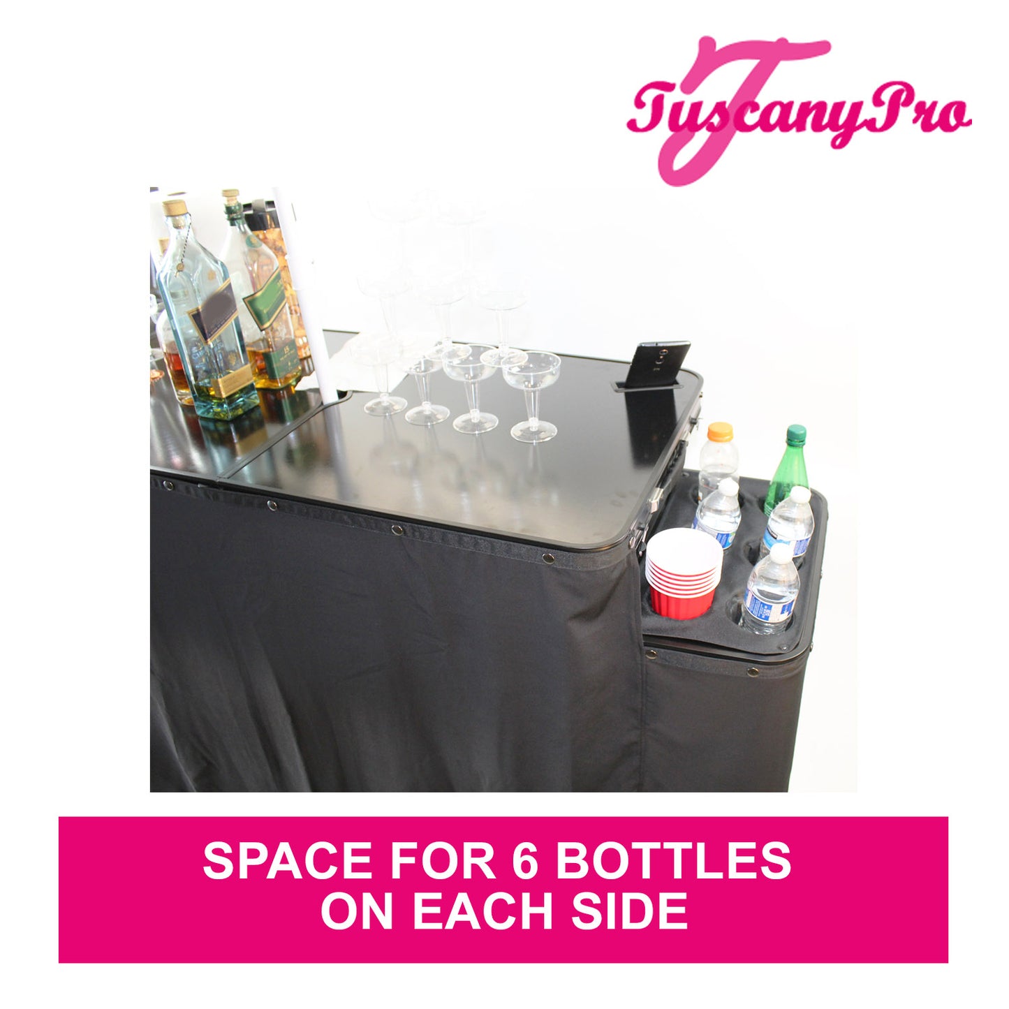 Bartenders & Caterers Table - Foldable Suitcase Style Table with Two Folding Side Trays