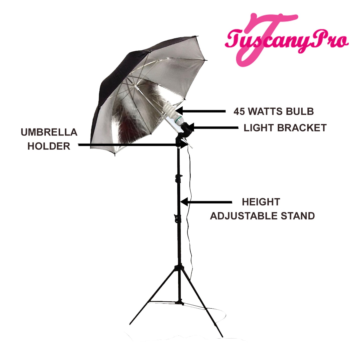 Umbrella Light with Carry Bag and Two Cellphone/Brush Holders