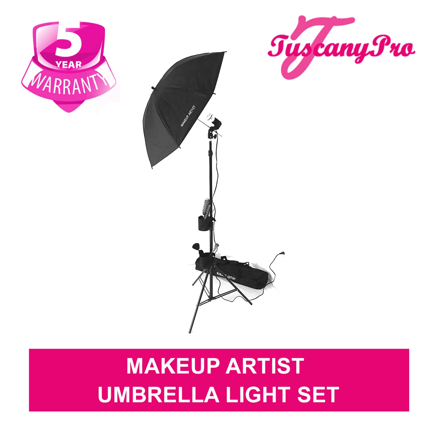 Umbrella Light with Carry Bag and Two Cellphone/Brush Holders