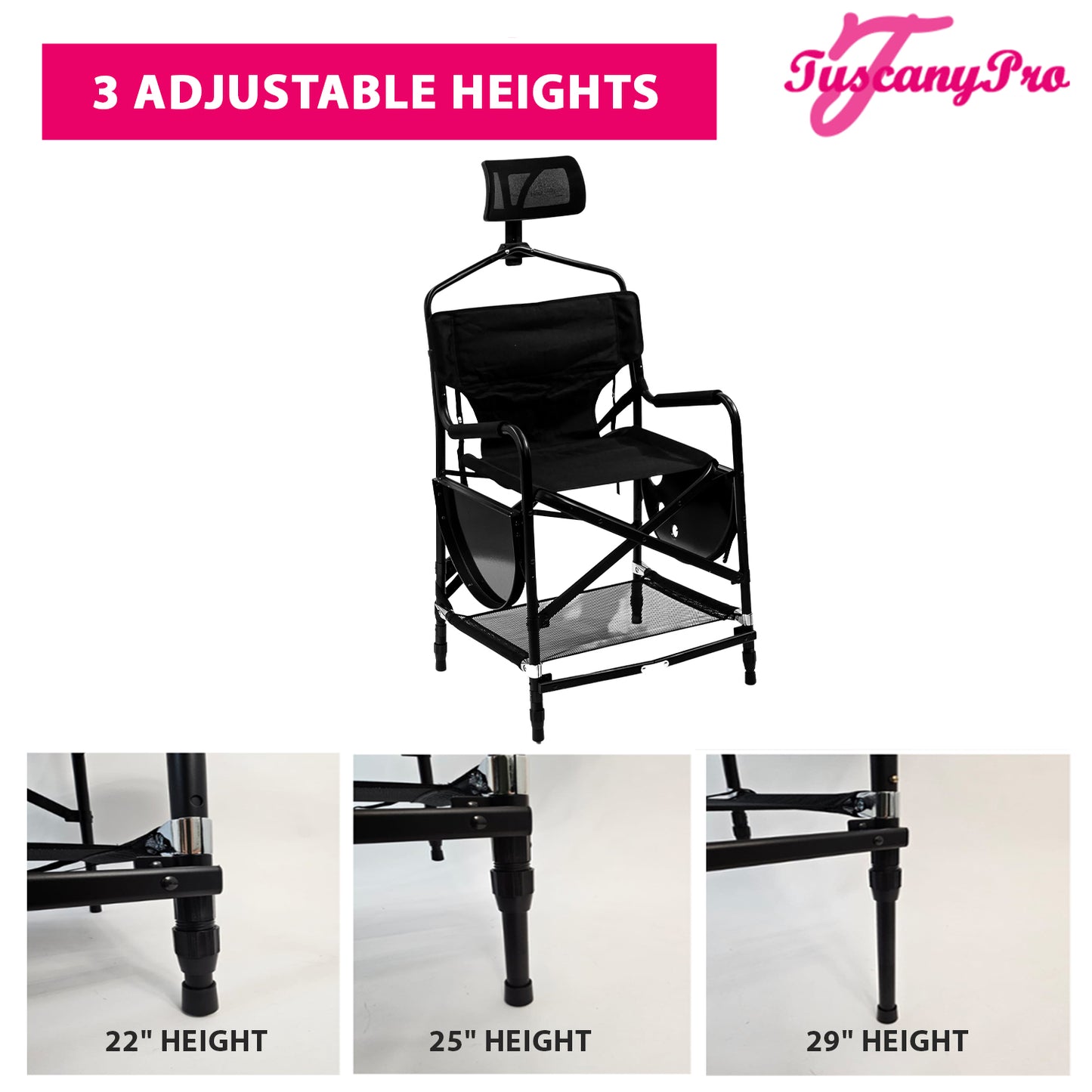 Adjustable Height Chair with Headrest - Makeup & Hairstylist Chair
