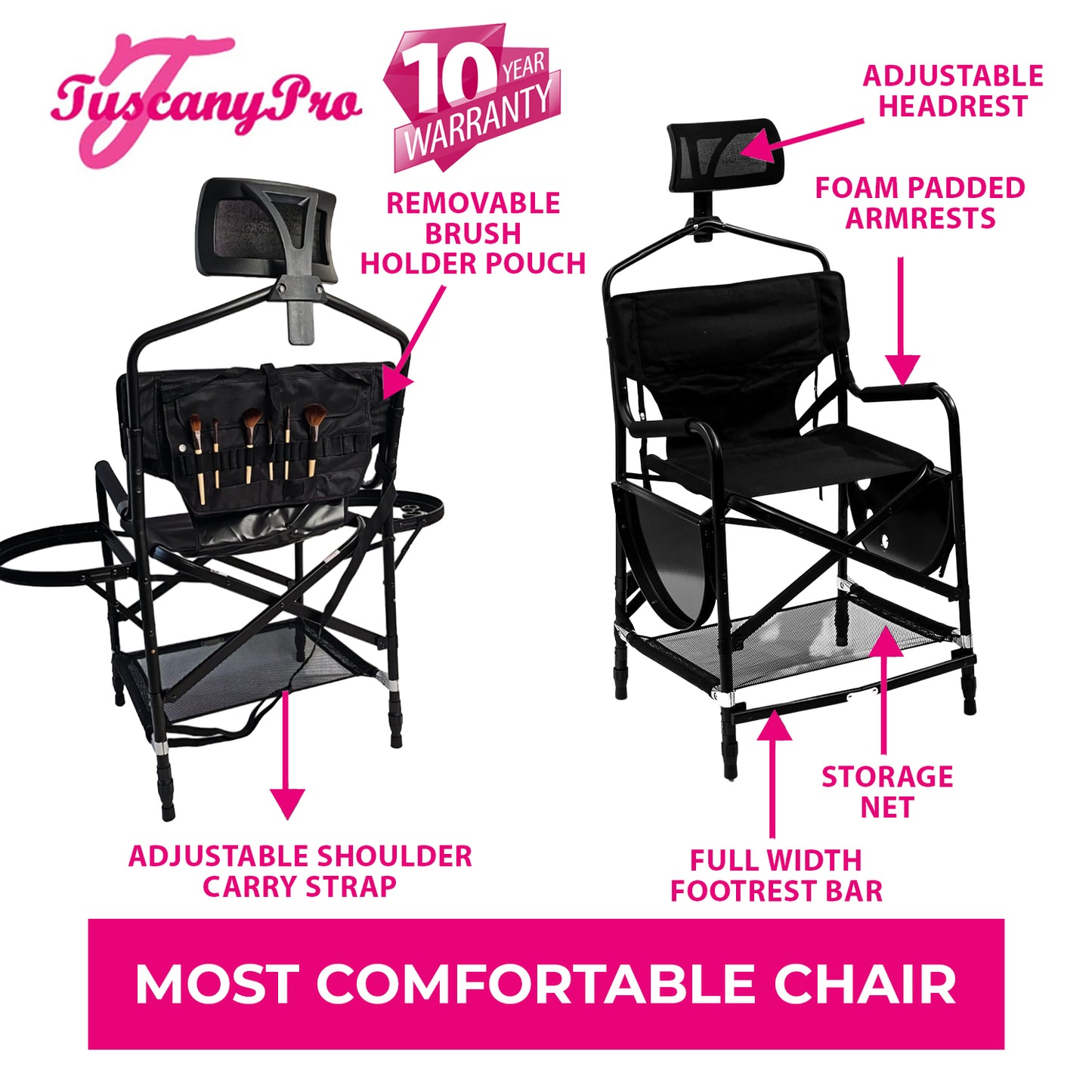 Adjustable Height Chair with Headrest - Makeup & Hairstylist Chair