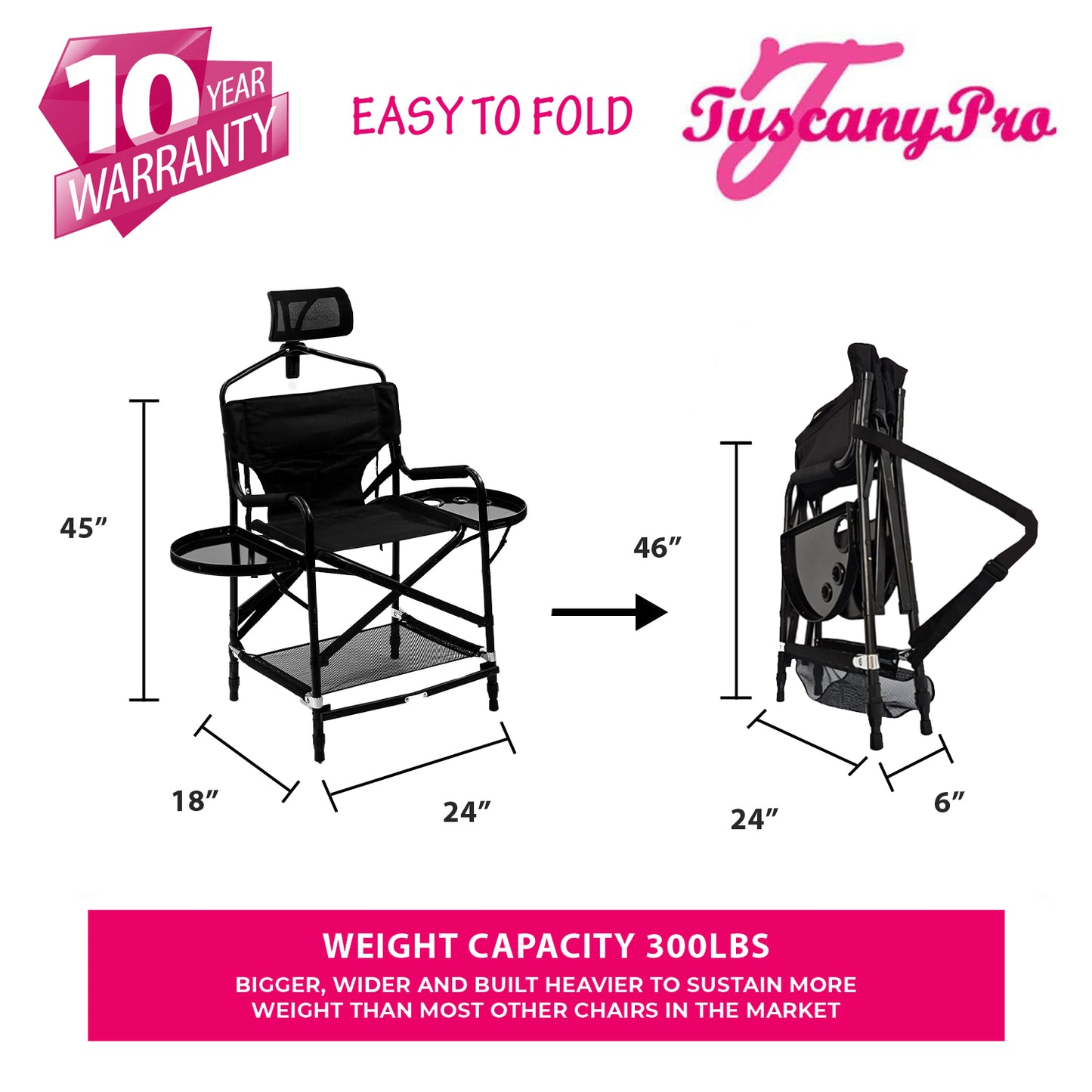 Adjustable Height Chair with Headrest - Makeup & Hairstylist Chair