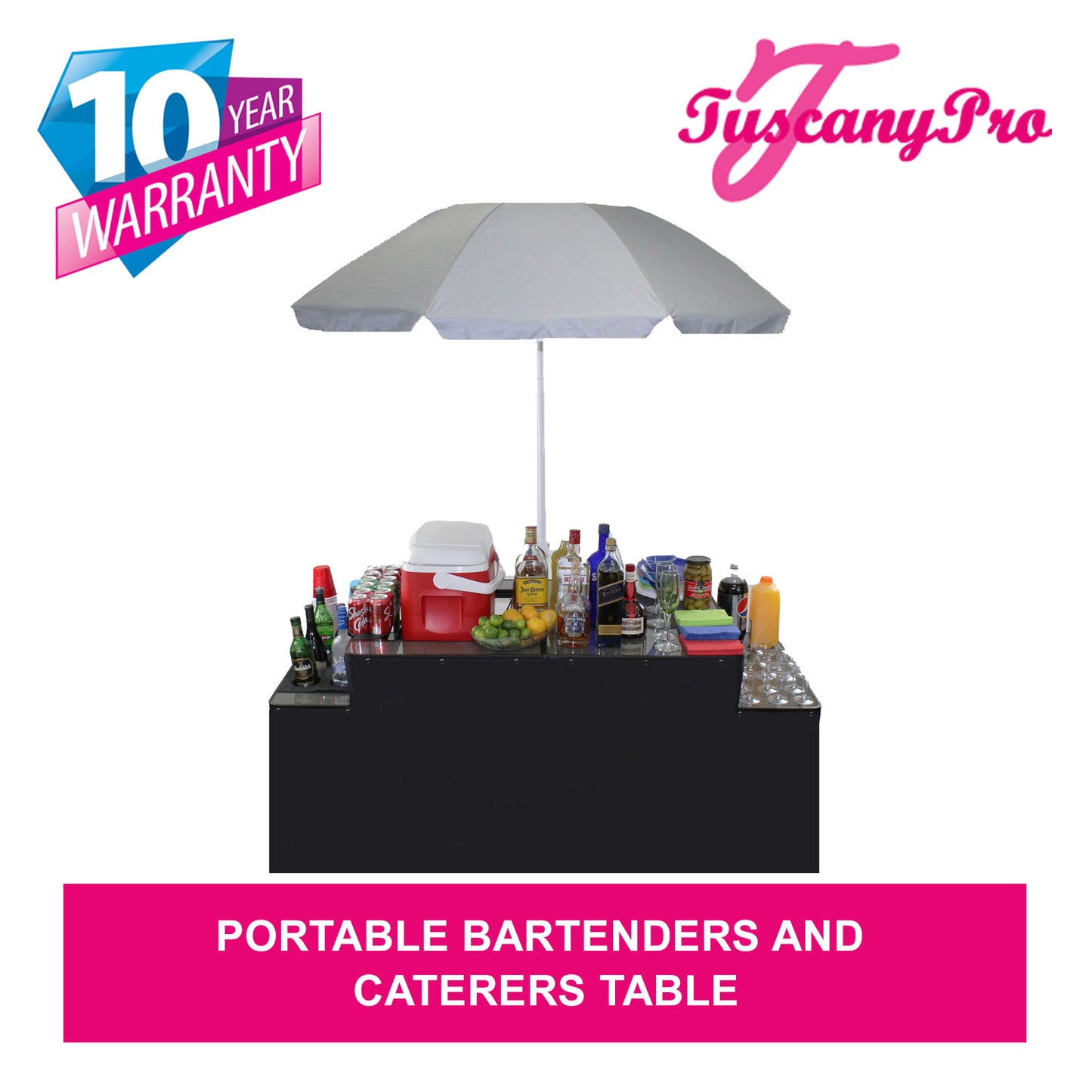 Bartenders & Caterers Table - Foldable Suitcase Style Table with Two Folding Side Trays