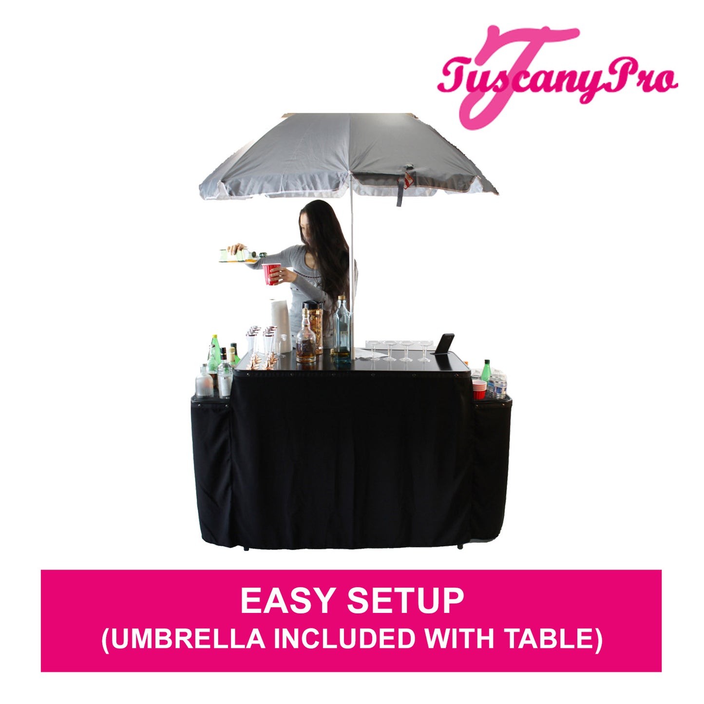 Bartenders & Caterers Table - Foldable Suitcase Style Table with Two Folding Side Trays