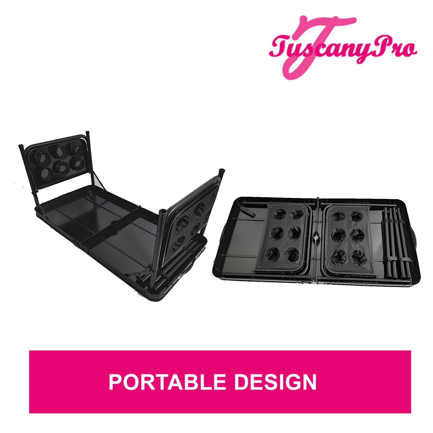 Bartenders & Caterers Table - Foldable Suitcase Style Table with Two Folding Side Trays
